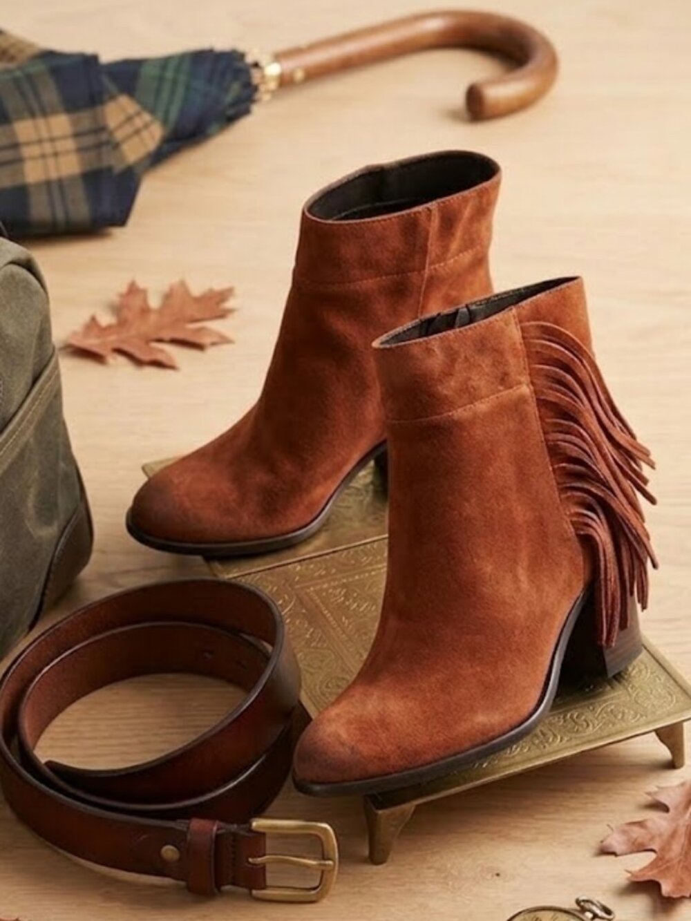 Kenneth Cole New York Alana Fringe Ankle Boots Booties Rust Suede Womens 6.5 NIB